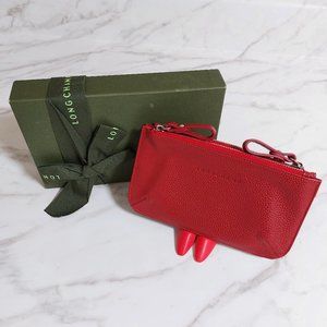 Longchamp Le Foulonnè Leather Coin Purse Wallet Vermillion